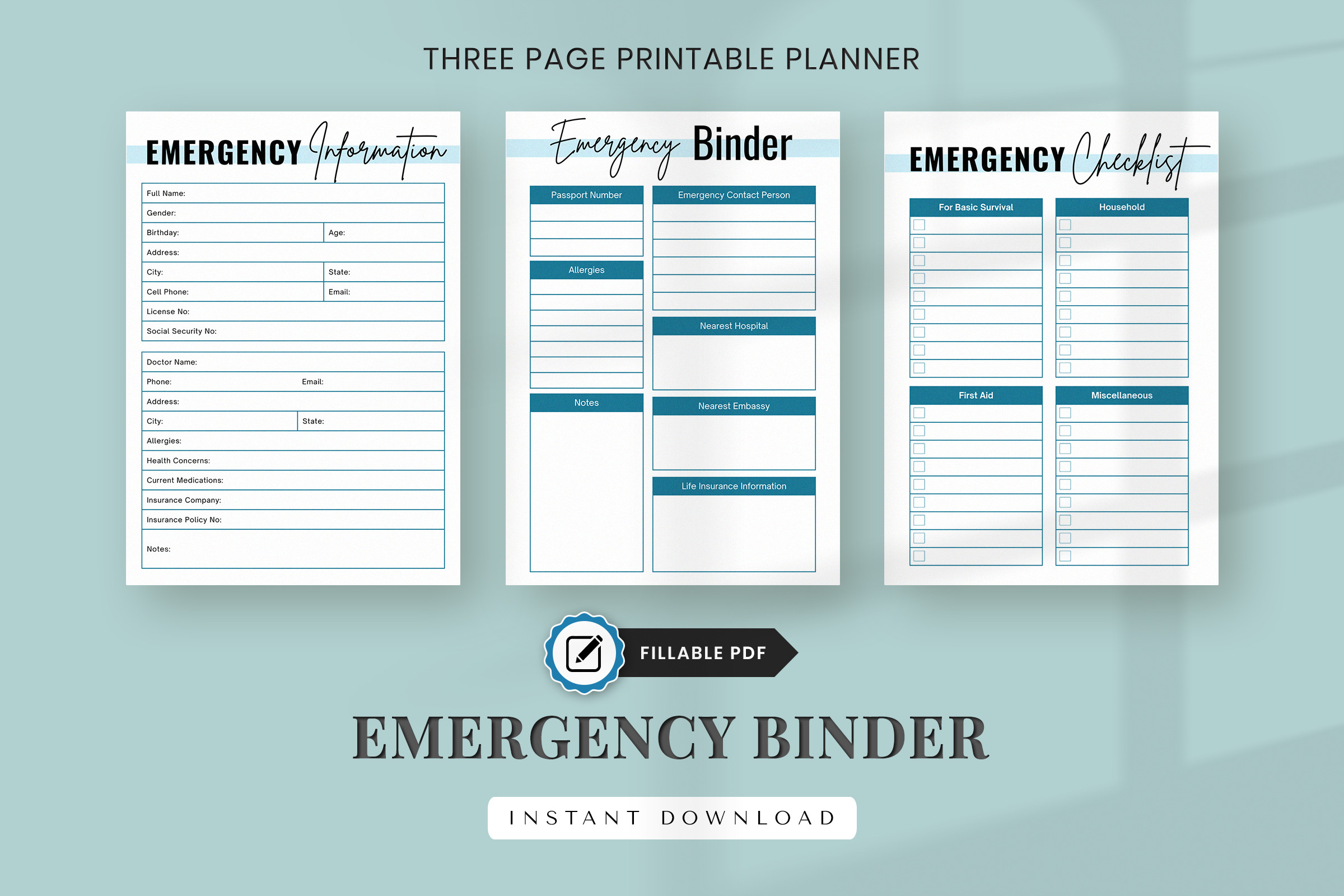 Emergency Binder Free Printable