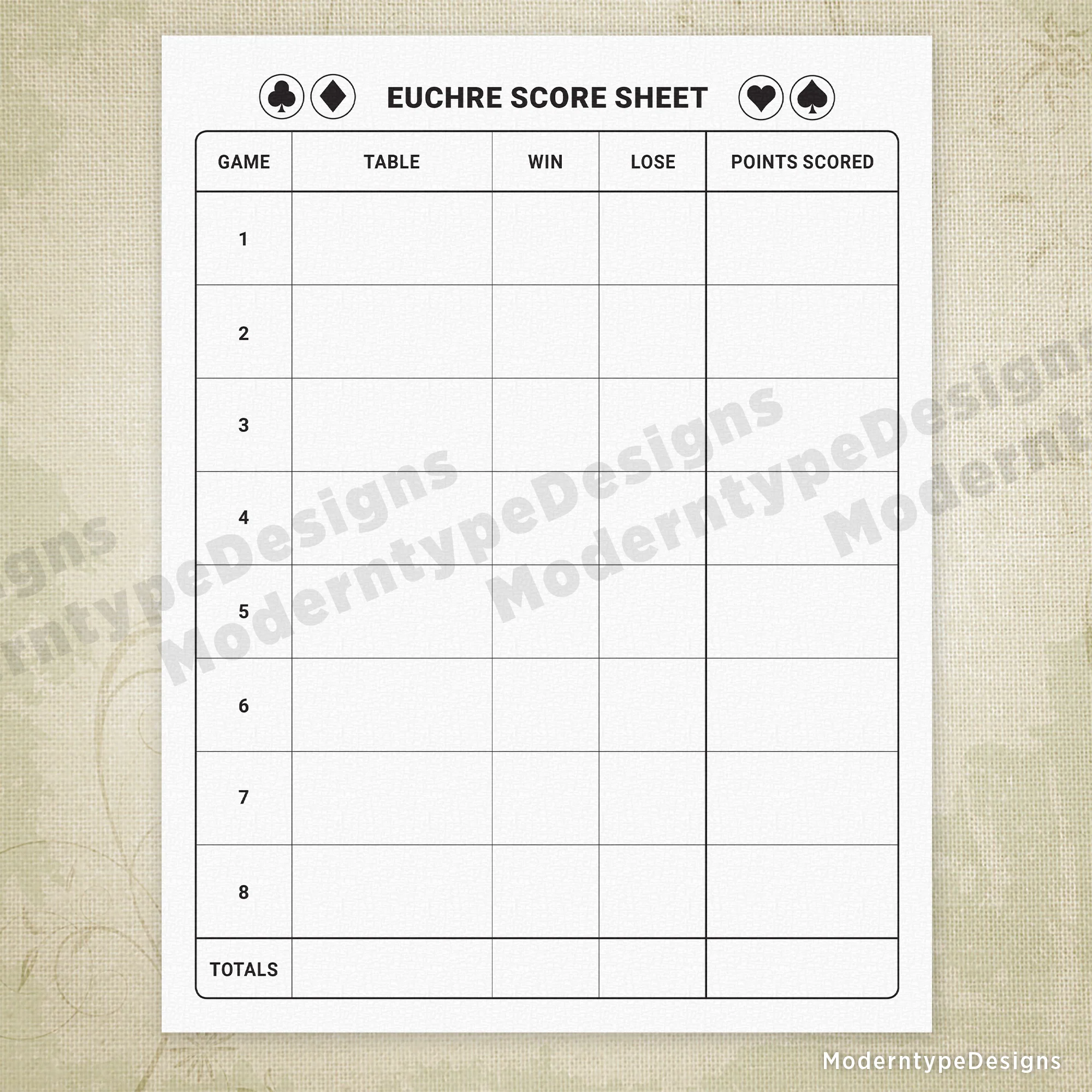 Euchre Score Sheet Printable Gam008
