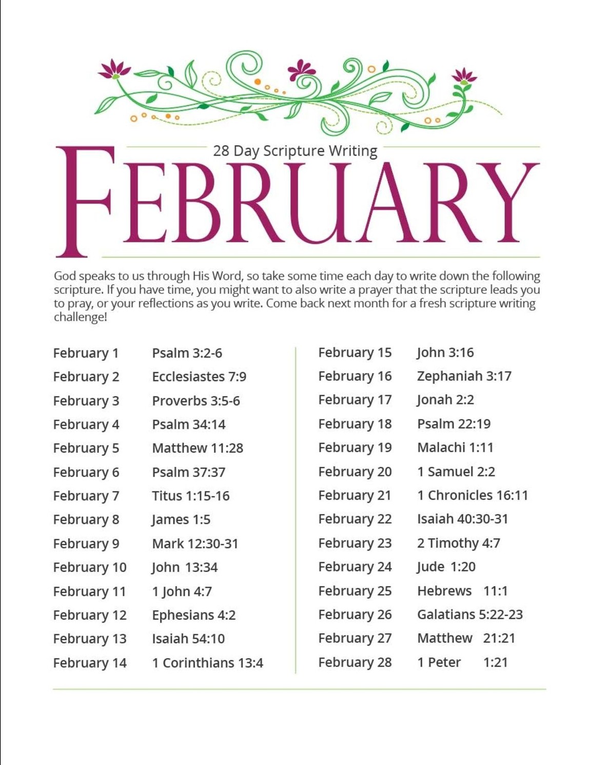 February Scripture Writing Plan