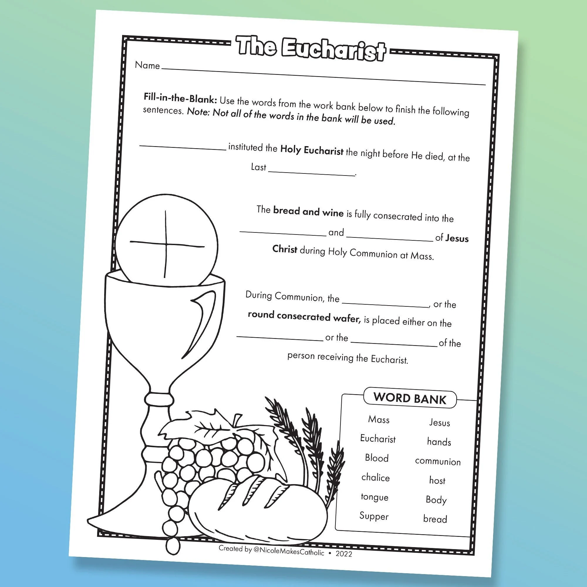 First Communion Worksheet First Communion Worksheet