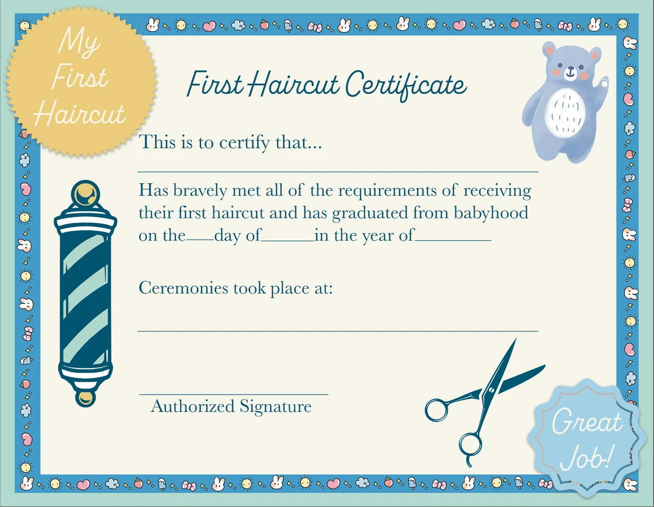 First Haircut Certificates Pack Of 6 First Haircut Certificates Pack Of 6