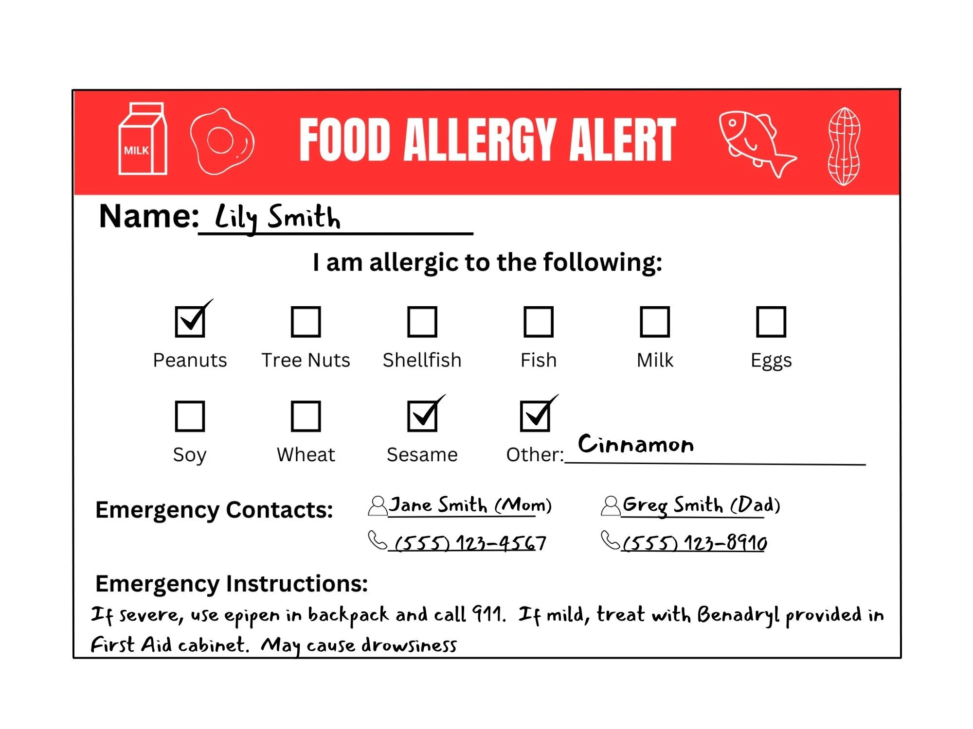 Food Allergy Alert Card Digital Download Food Allergy Alert Card Digital Download
