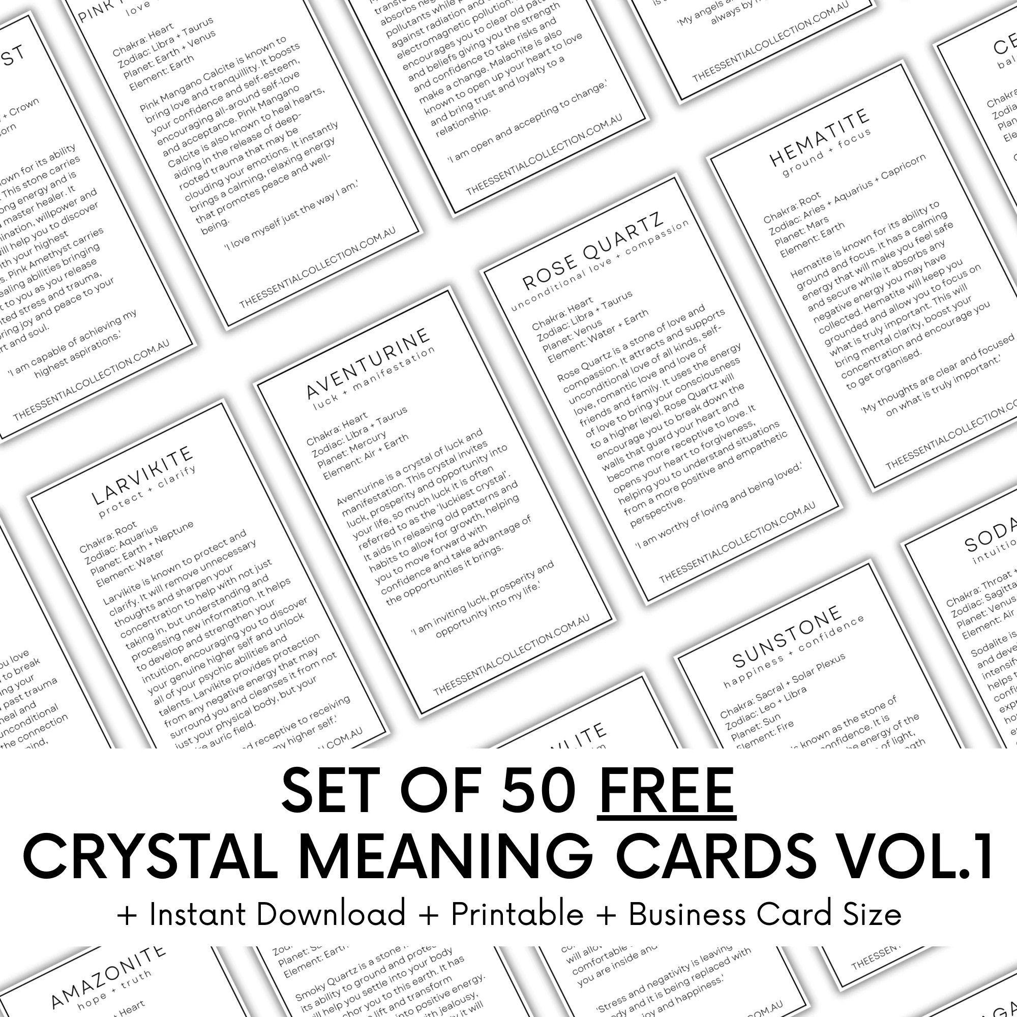 Free Crystal Meaning Cards Printable Digital Download