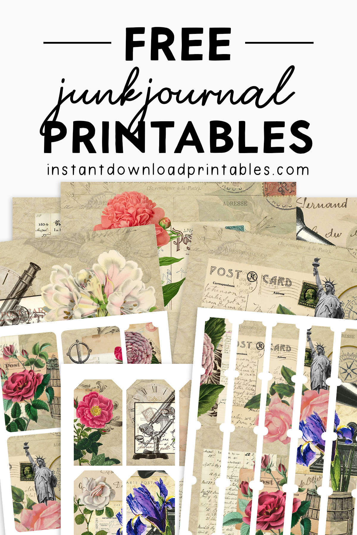 Free Junk Journal Printables Vintage Postcard Floral Ephemera Kit Free Junk Journal Printables Vintage Postcard Floral Ephemera Kit