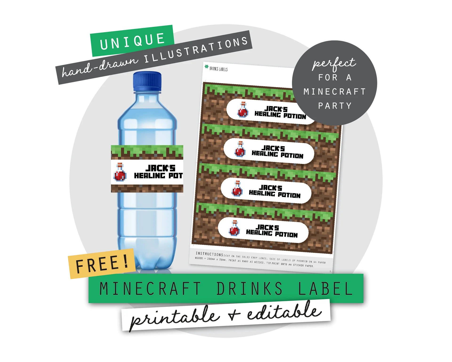 Free Minecraft Party Printable Drinks Label Free Minecraft Party Printable Drinks Label