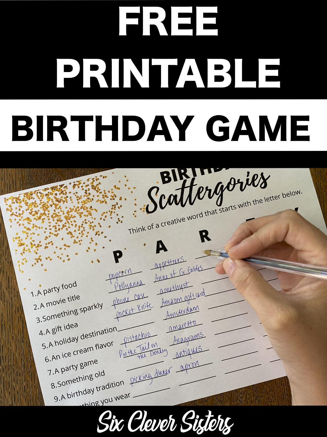 Free Printable Birthday Scattergories Game