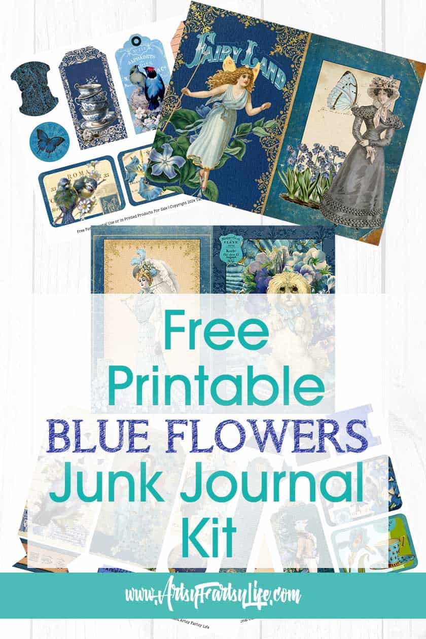 Free Printable Blue Flowers Junk Journal Kit