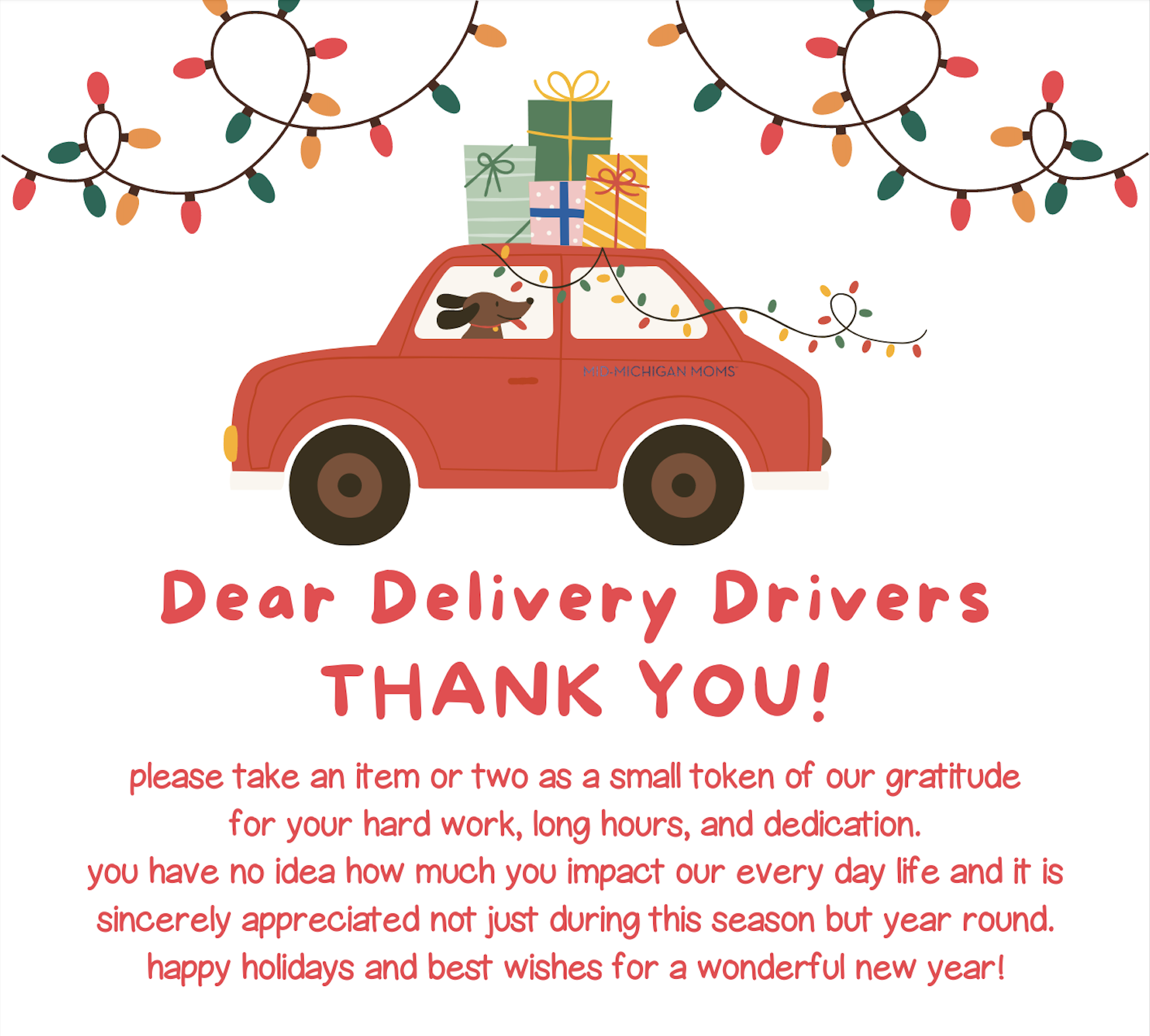 Free Printable Dear Delivery Drivers Thank You