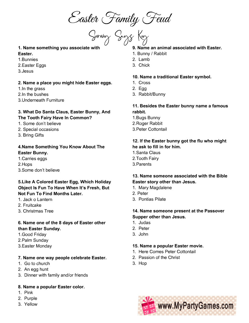 Free Printable Easter Feud Family Feud Inspired Game