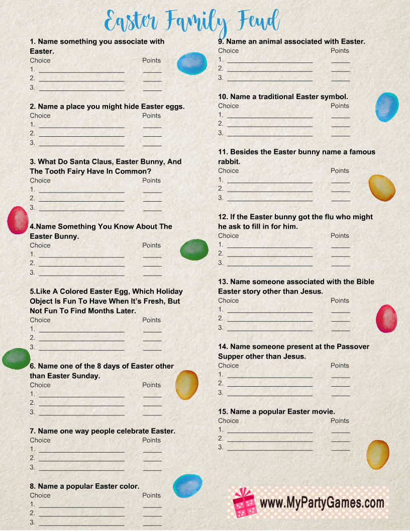 Free Printable Easter Feud Family Feud Inspired Game