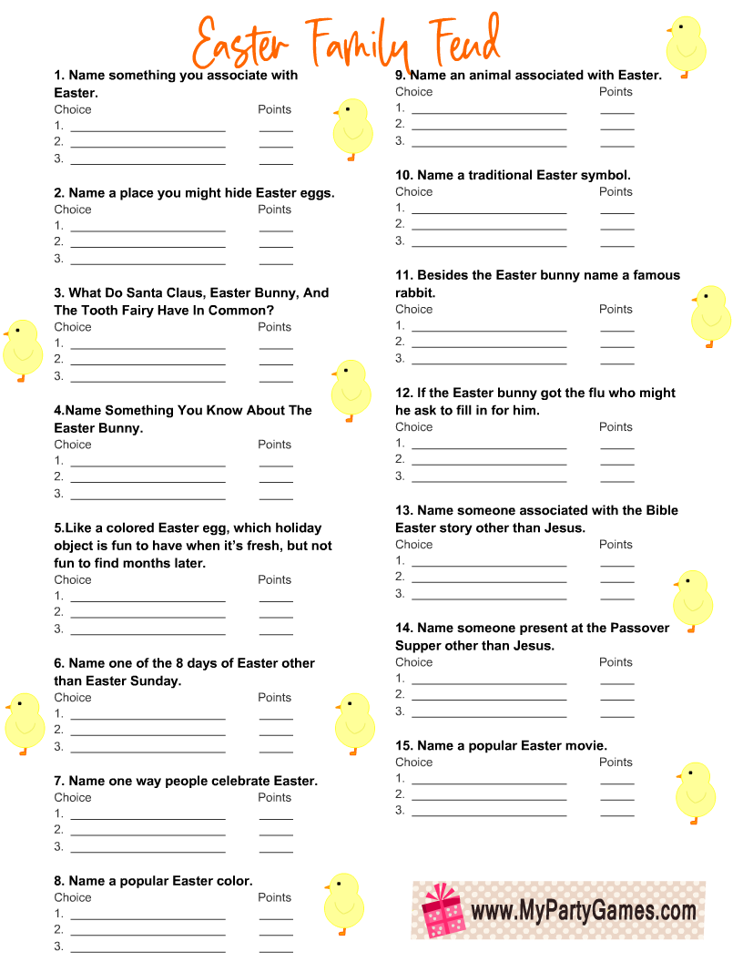 Free Printable Easter Feud Family Feud Inspired Game
