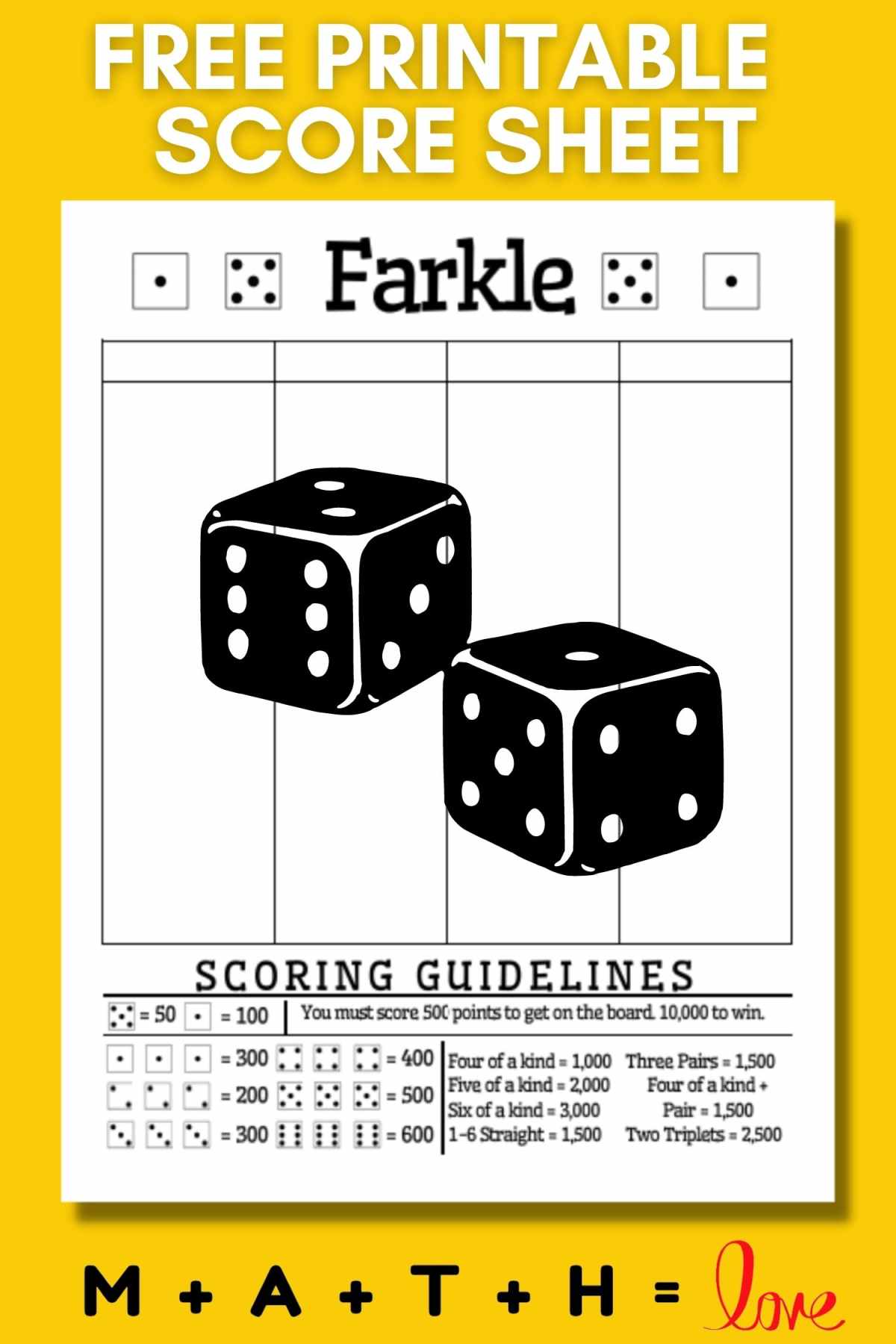 Free Printable Farkle Score Sheet