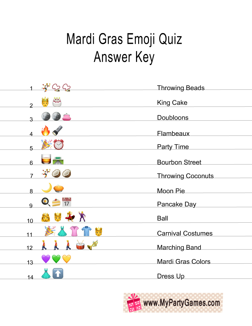 Free Printable Mardi Gras Emoji Quiz With Answer Key