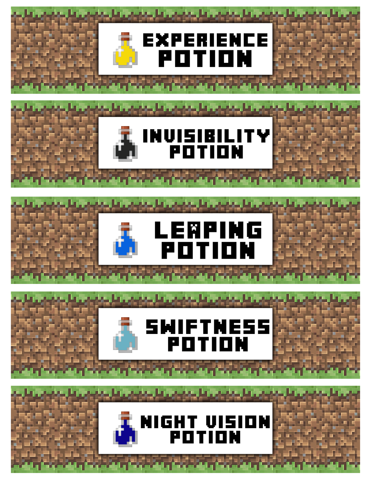 Free Printable Minecraft Bottle Labels Free Printable Minecraft Bottle Labels