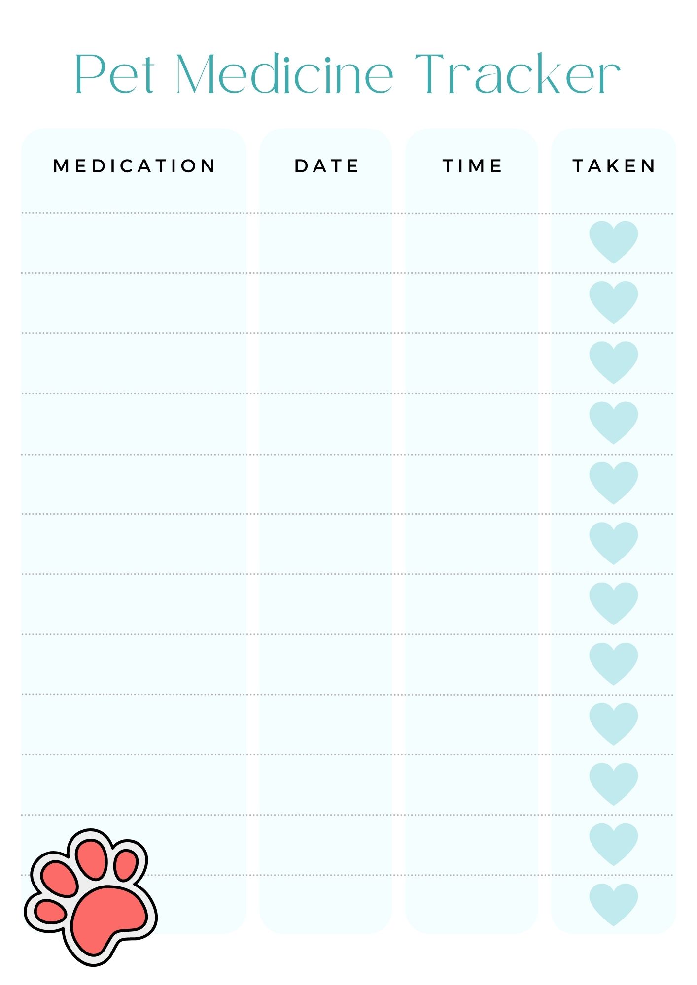 Free Printable Pet Medication Chart Free Printable Pet Medication Chart