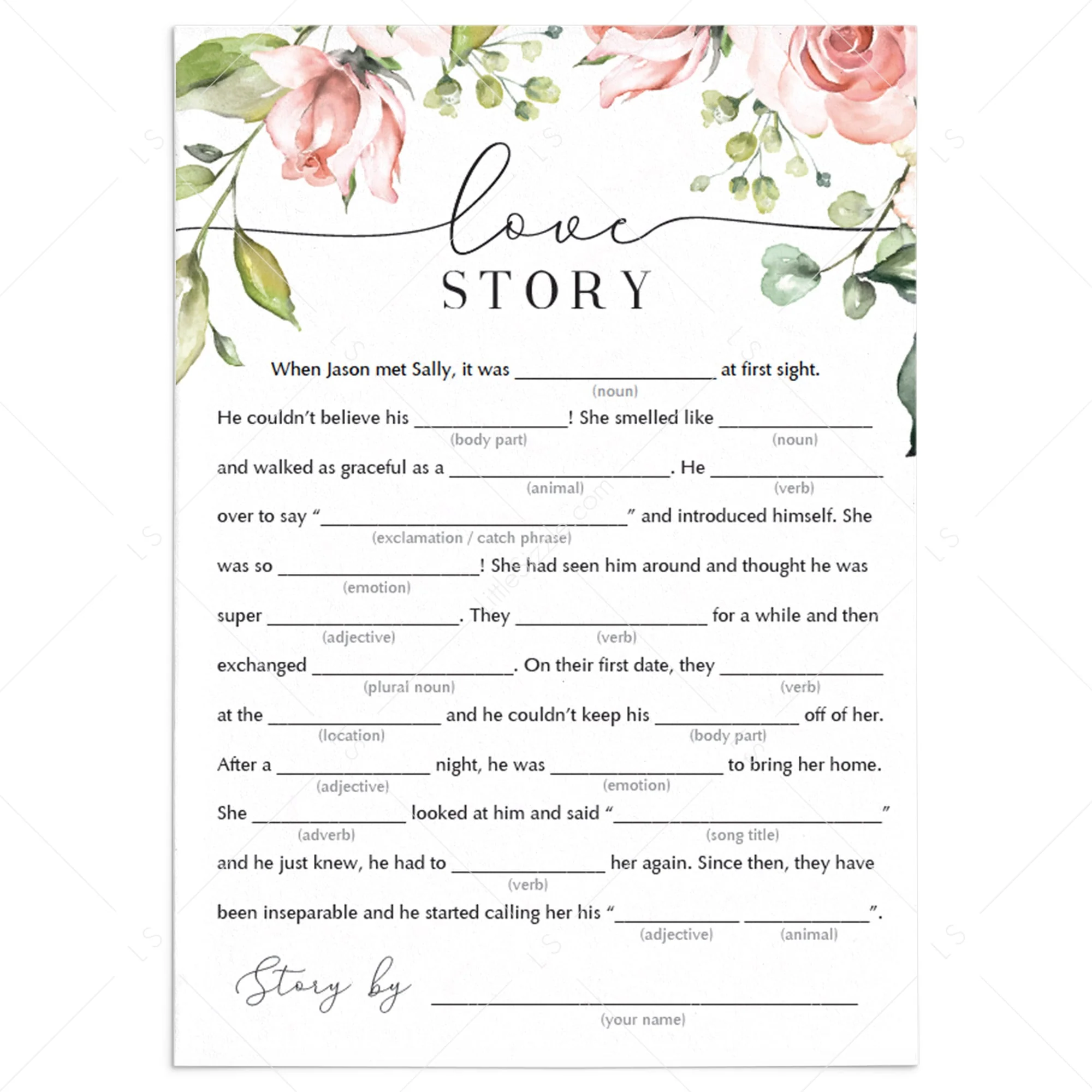 mad libs for bridal shower free printable