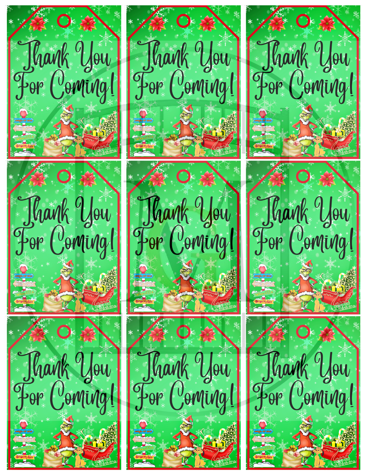 Grinch Party Favor Tag Thank You Label Editable Download
