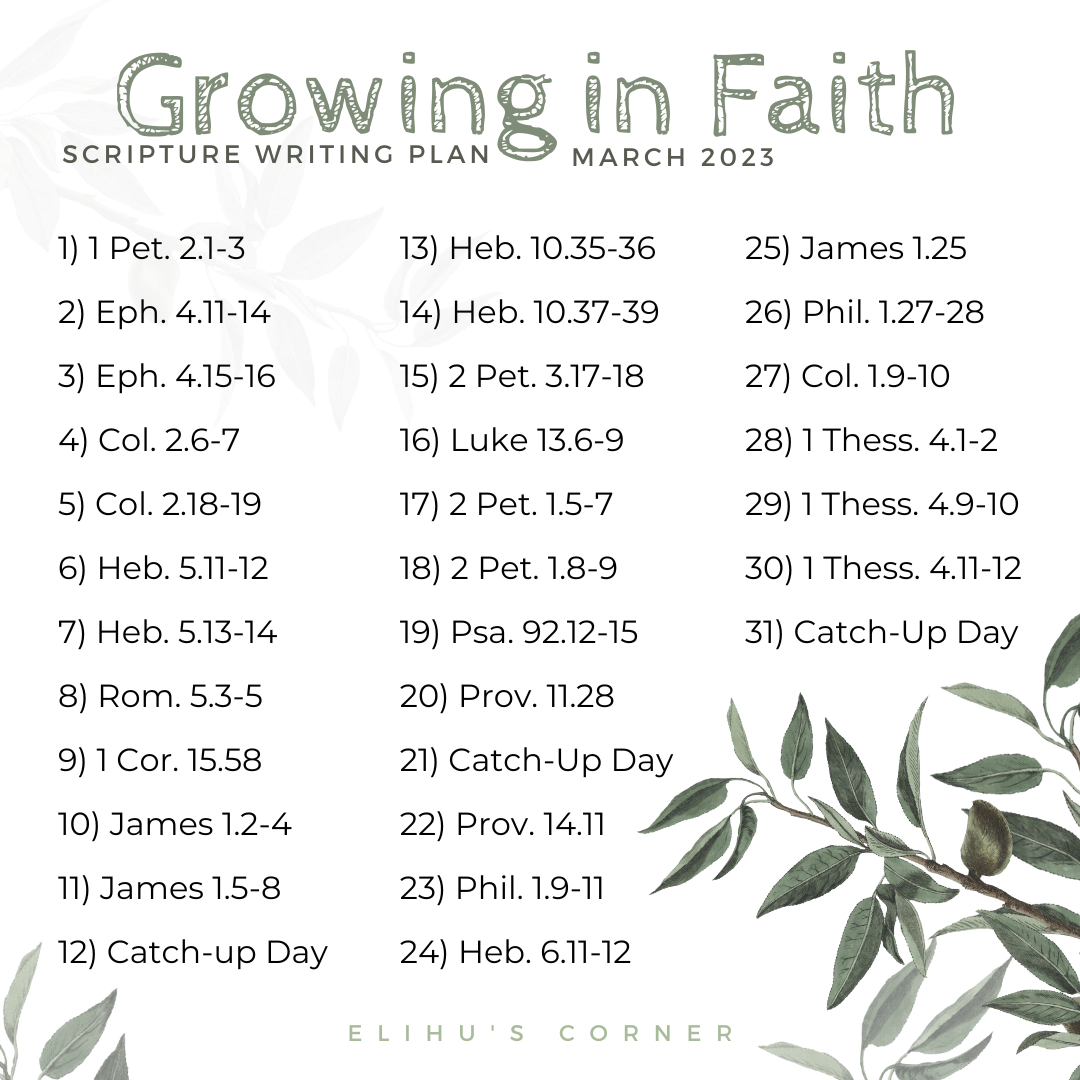 Growing In Faith Scripture Writing Plan March 2023