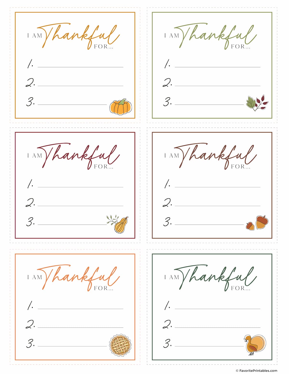I Am Thankful Cards For Thanksgiving