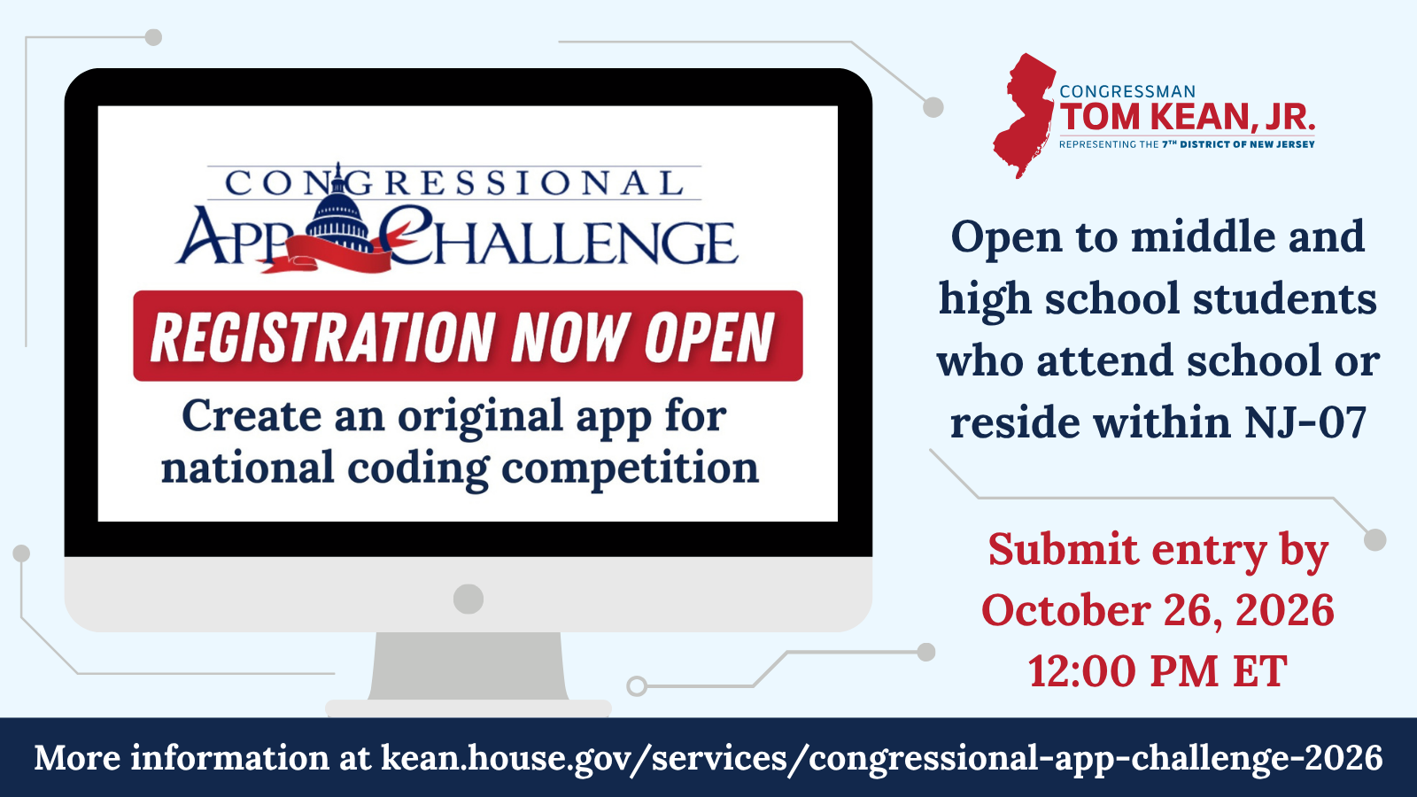 Kean Announces Launch 2026 Congressional App Challenge