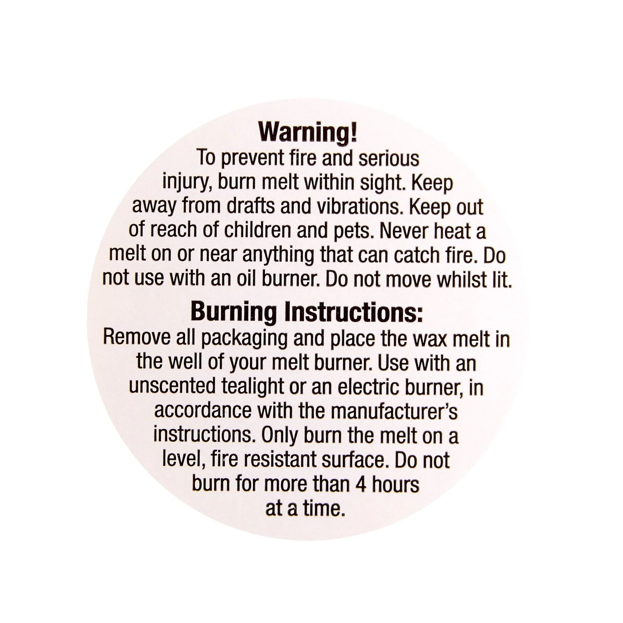 Large Wax Melt Safety Sticker