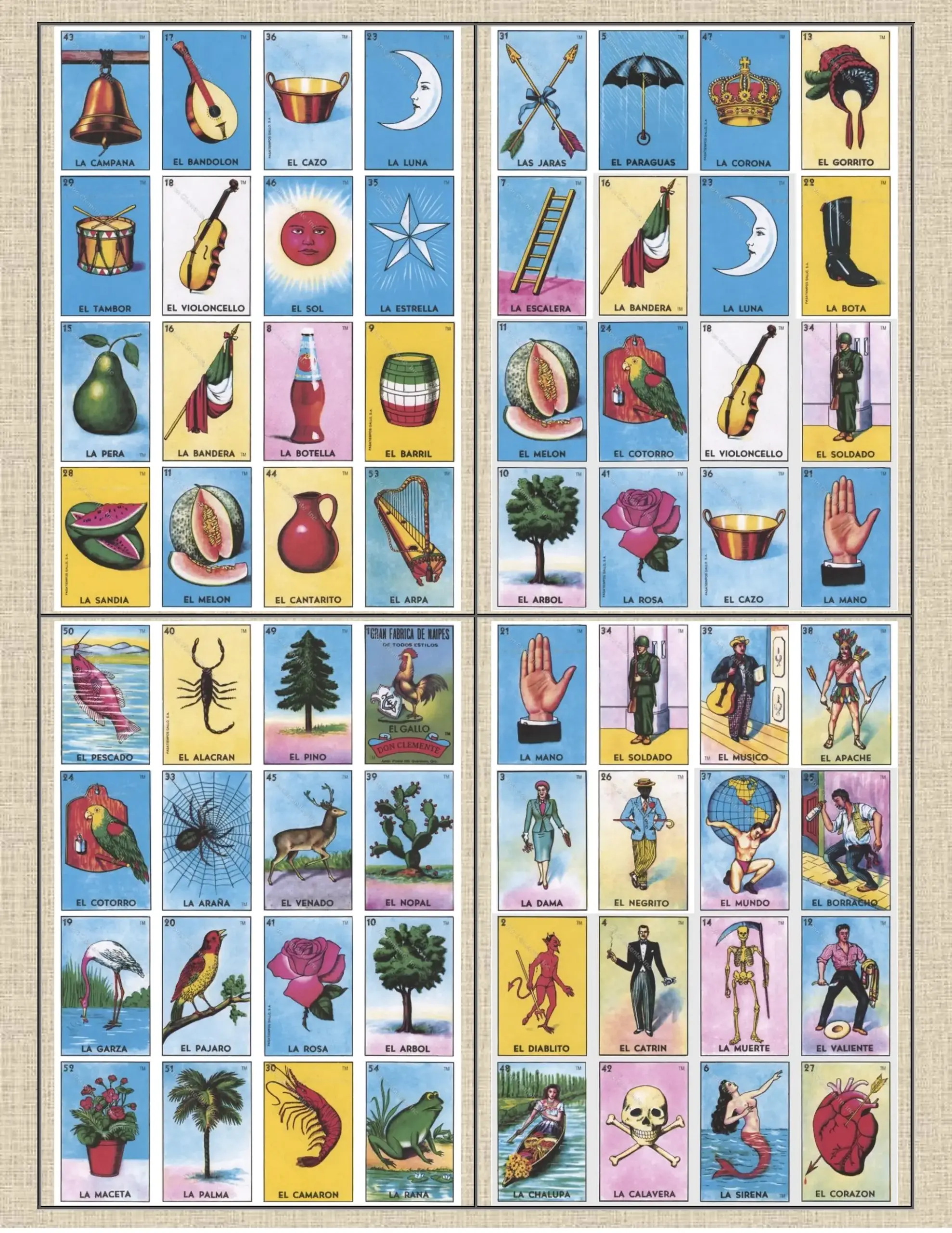 Lotera Mexicana Todas Las Cartas De 1 A La 54