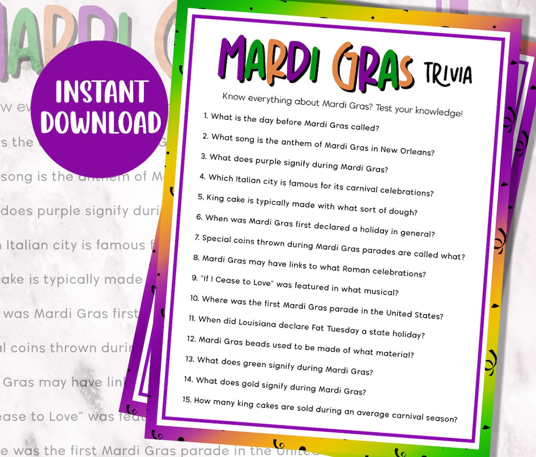 Mardi Gras Trivia Game Printable Trivia