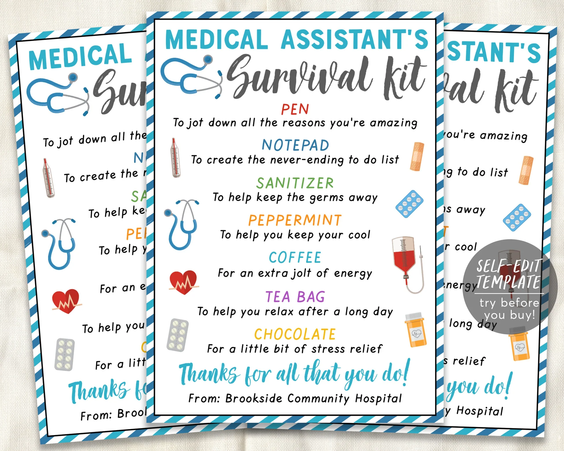Medical Assistant Survival Kit Gift Tags Editable Template Cna Nursing Assistant Nurse Appreciation National Nurses Day Thank You Gifts 349275787