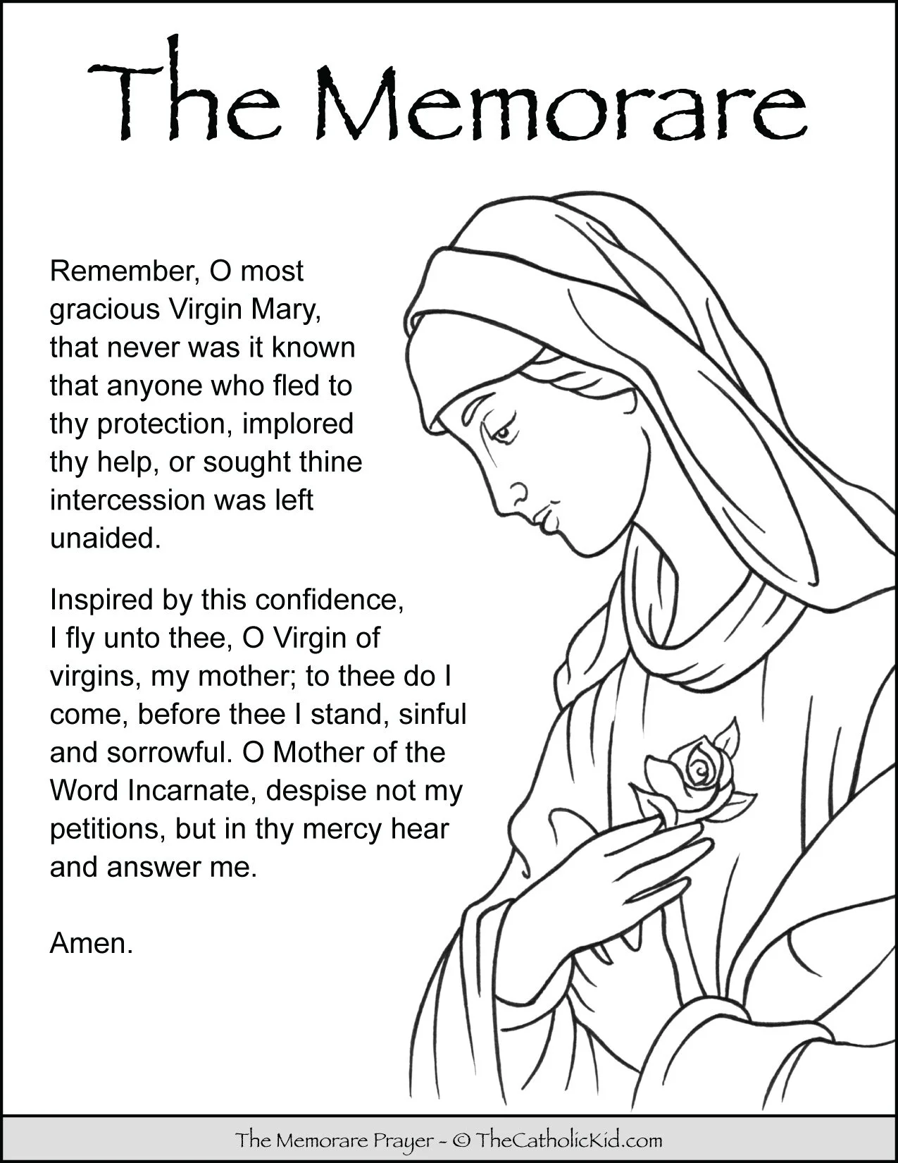 Memorare Prayer Coloring Page Cnt Mls