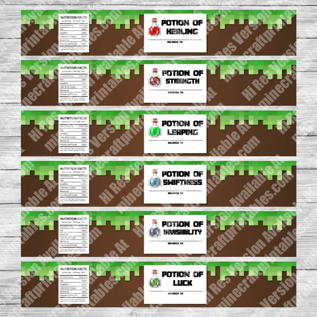 Minecraft Bottle Labels Printable Minecraft Bottle Labels Printable