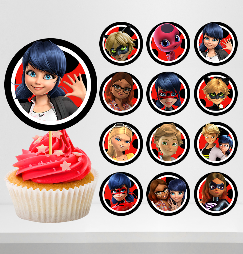 Miraculous Ladybug Cupcake Toppers Printable Party Decorations For Girls Birthday Instant Download