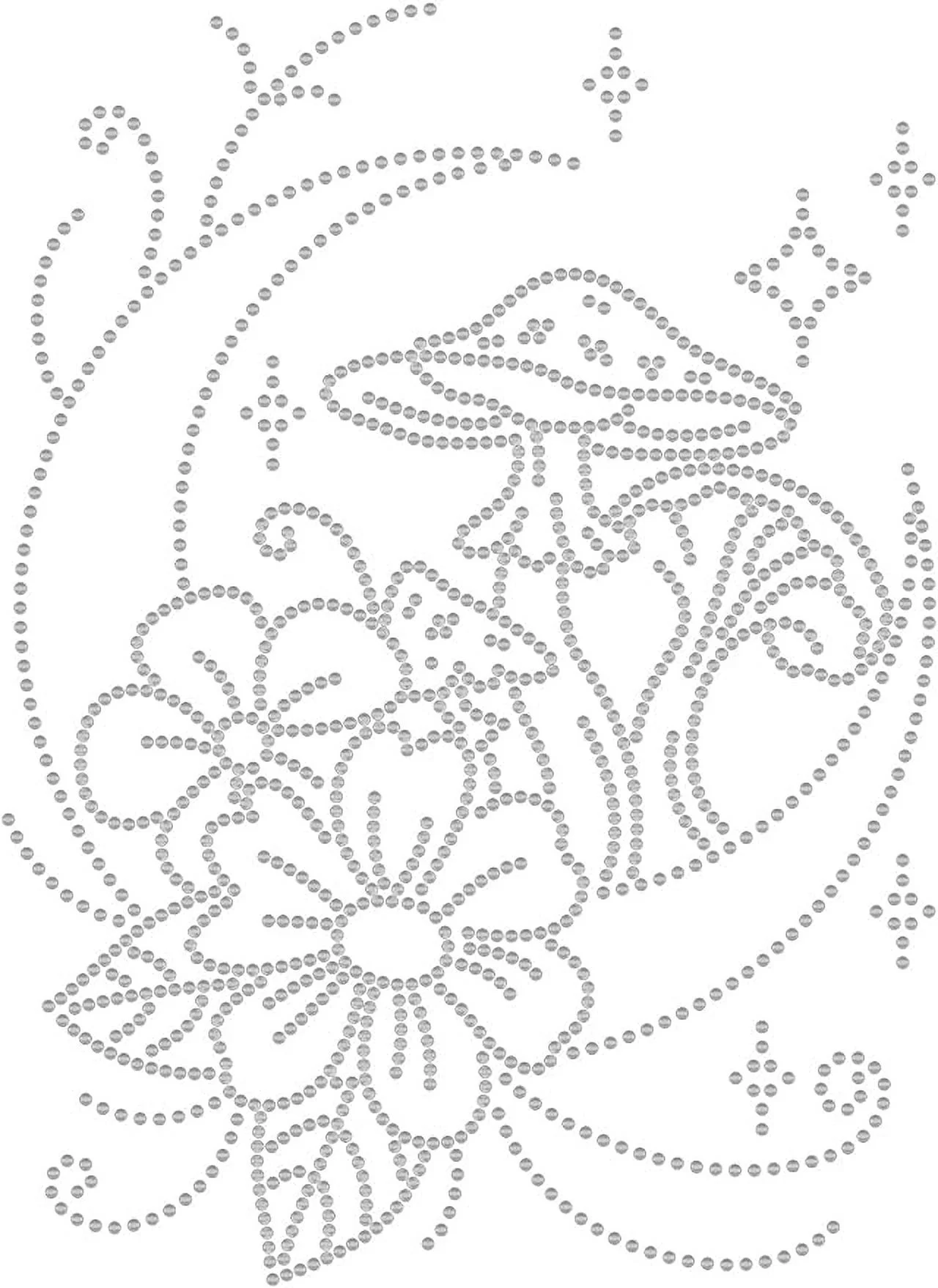 Moon Flower Crystal Rhinestone Heat Transfer Mushroom Rhinestone Iron On Hotfix Transfer Decal Applique