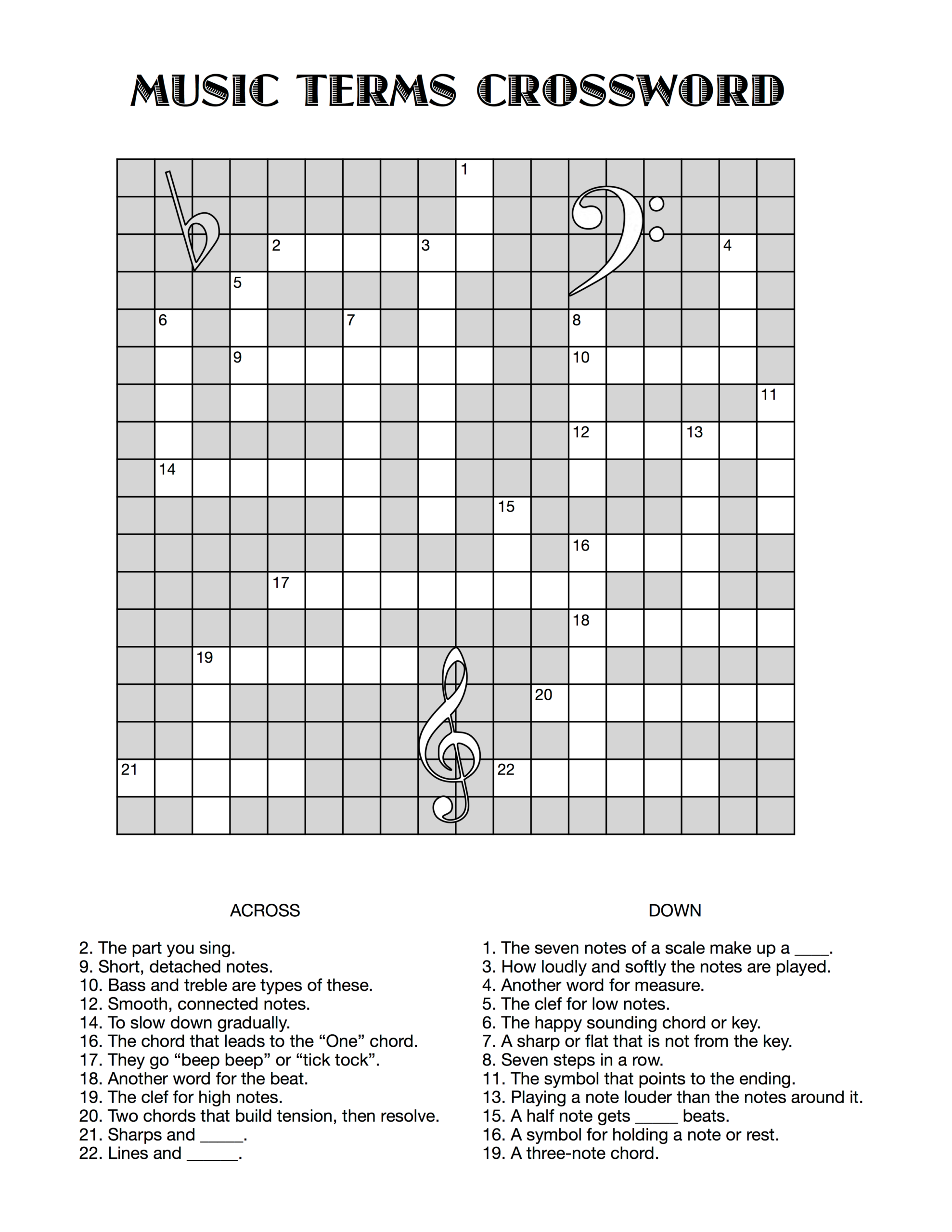music crossword puzzles printable