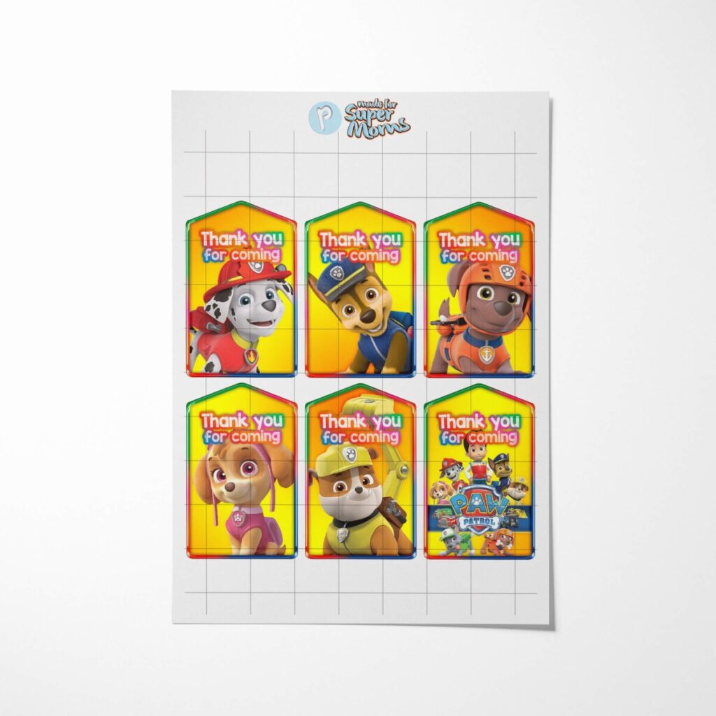 Paw Patrol Color Thank You Tags