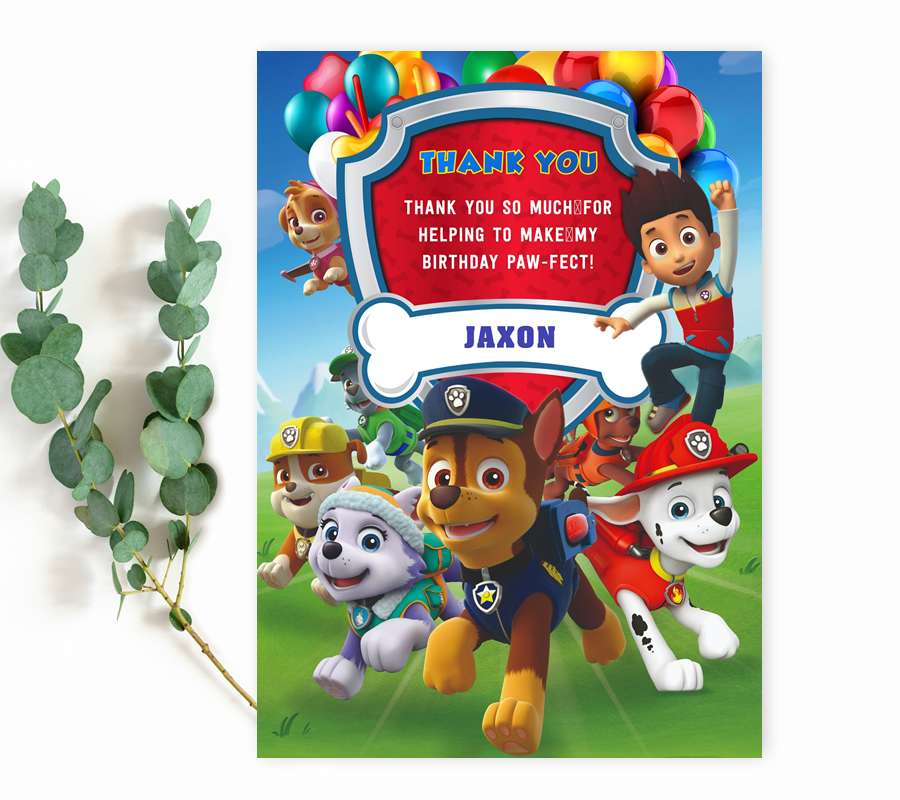 Paw Patrol Thank You Card Editable Paw Patrol Thank You Card Editable