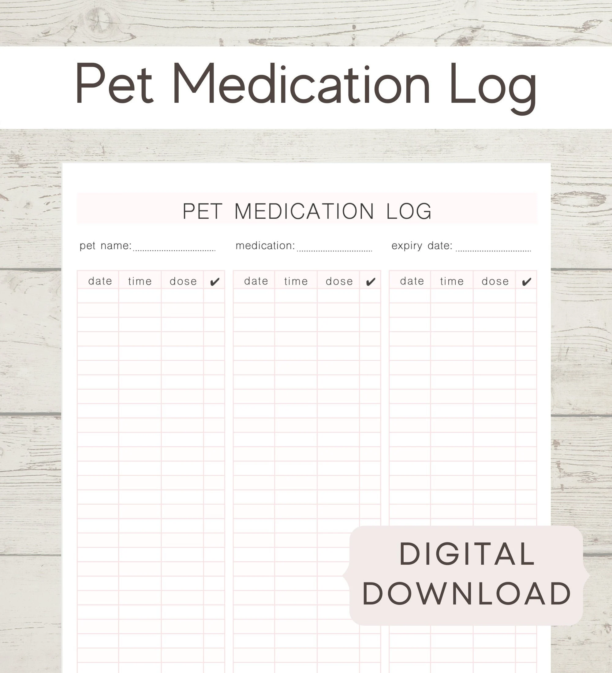 Pet Medication Log Printable Pet Care Pet Medication Log Printable Pet Care