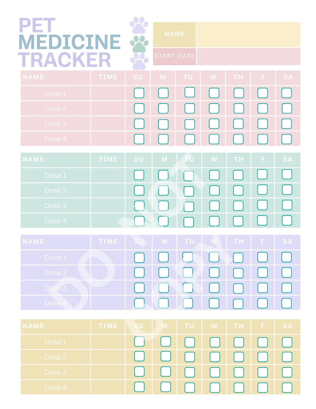 Pet Medication Tracker Printable