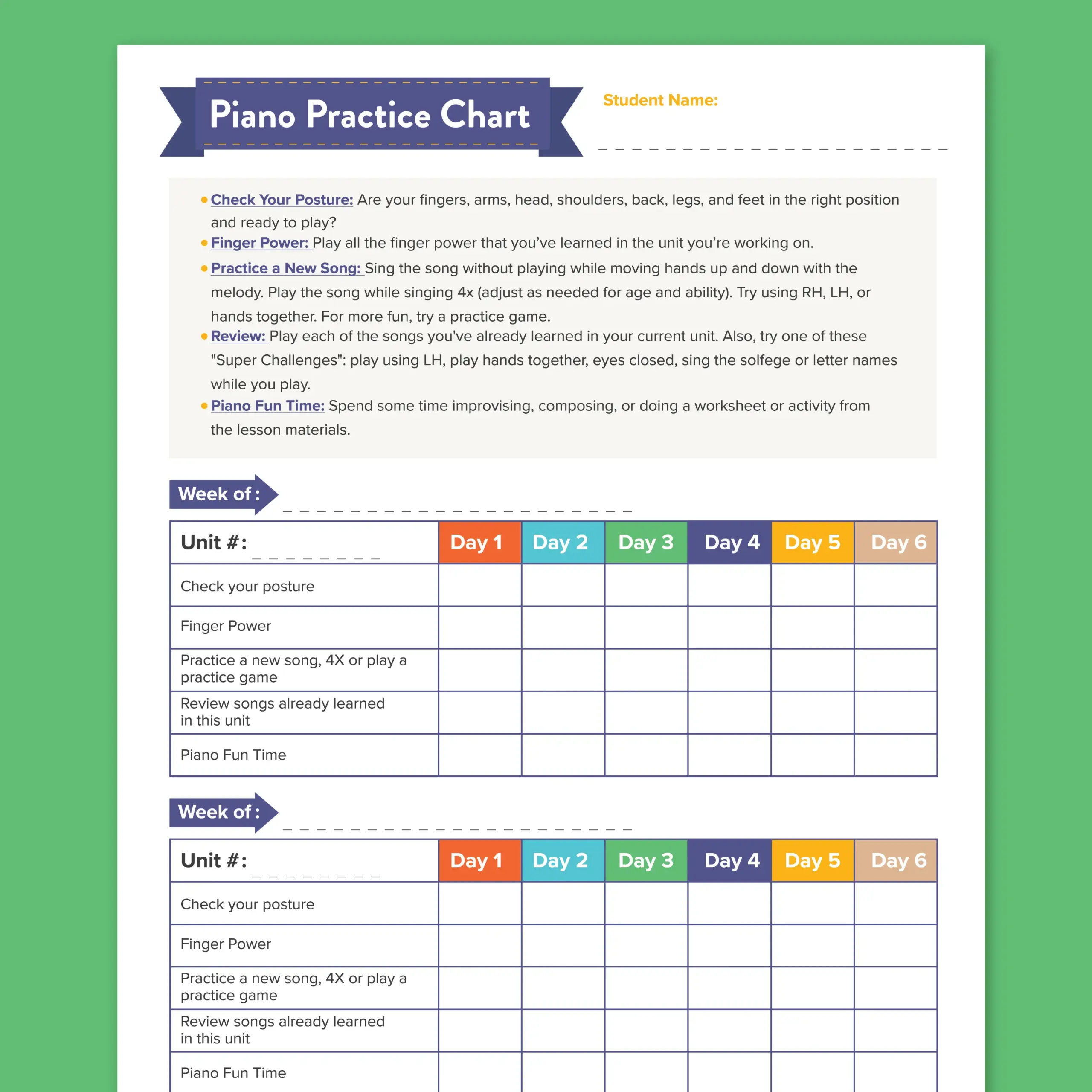Piano Practice Chart