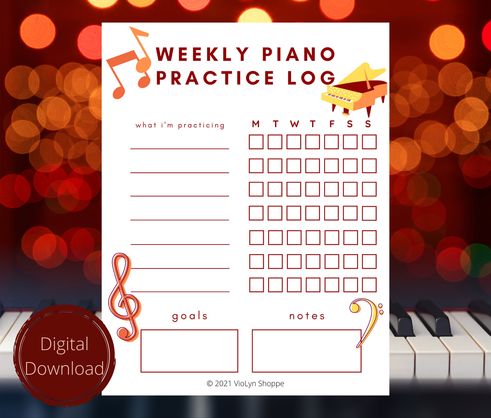 Piano Weekly Practice Chart Printable