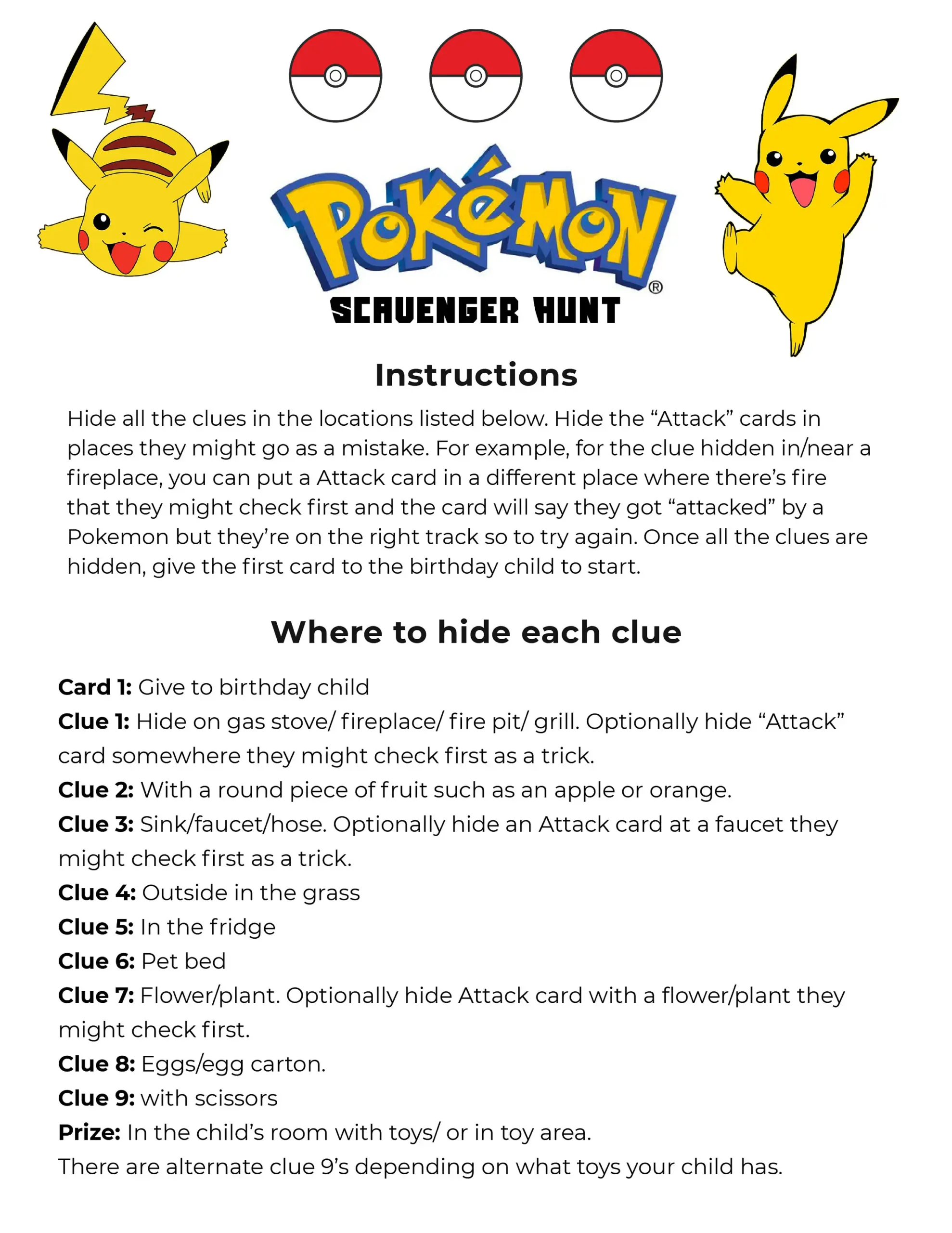 Pokemon Birthday Party Printable