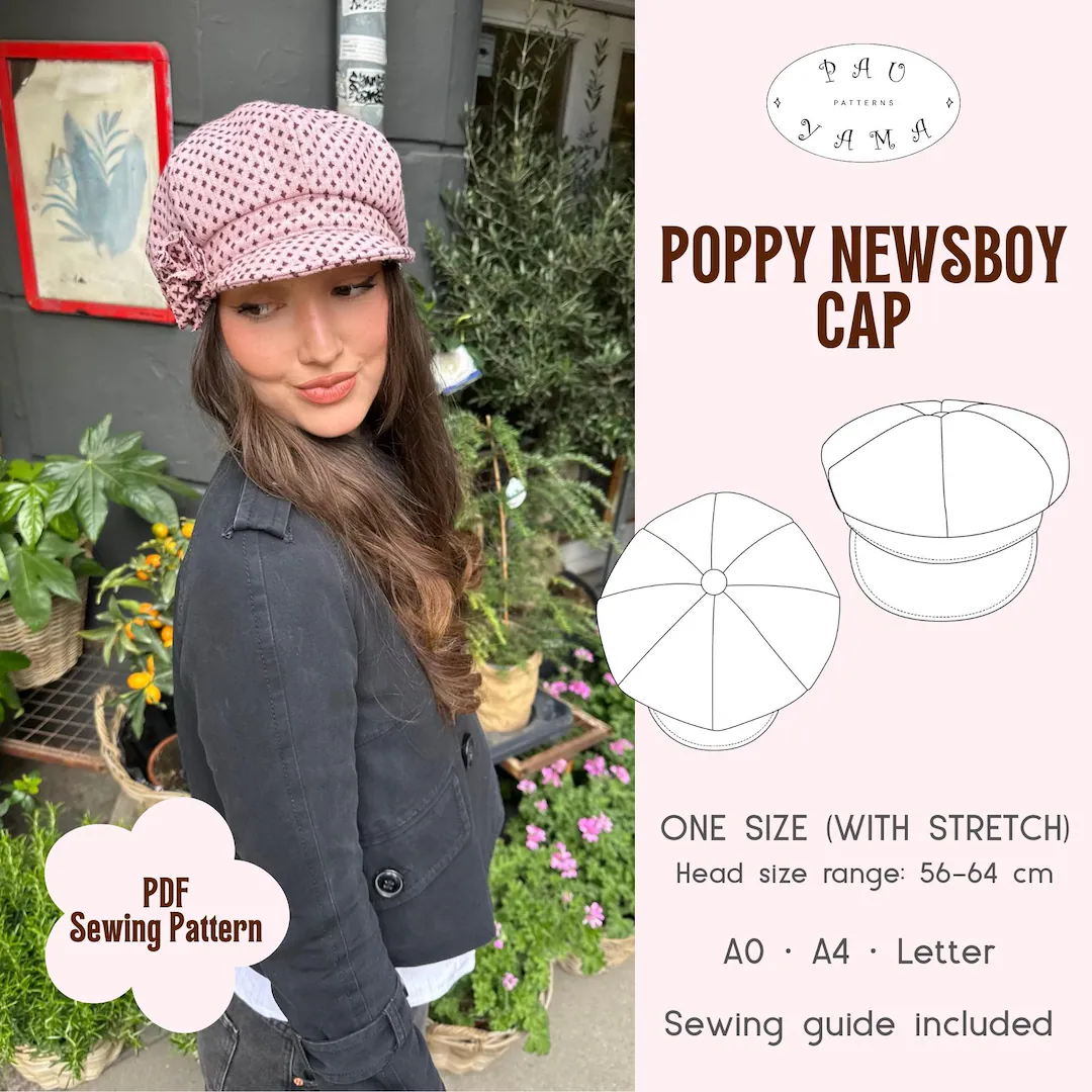 Poppy Newsboy Cap Sewing Pattern Lined Poppy Newsboy Cap Sewing Pattern Lined