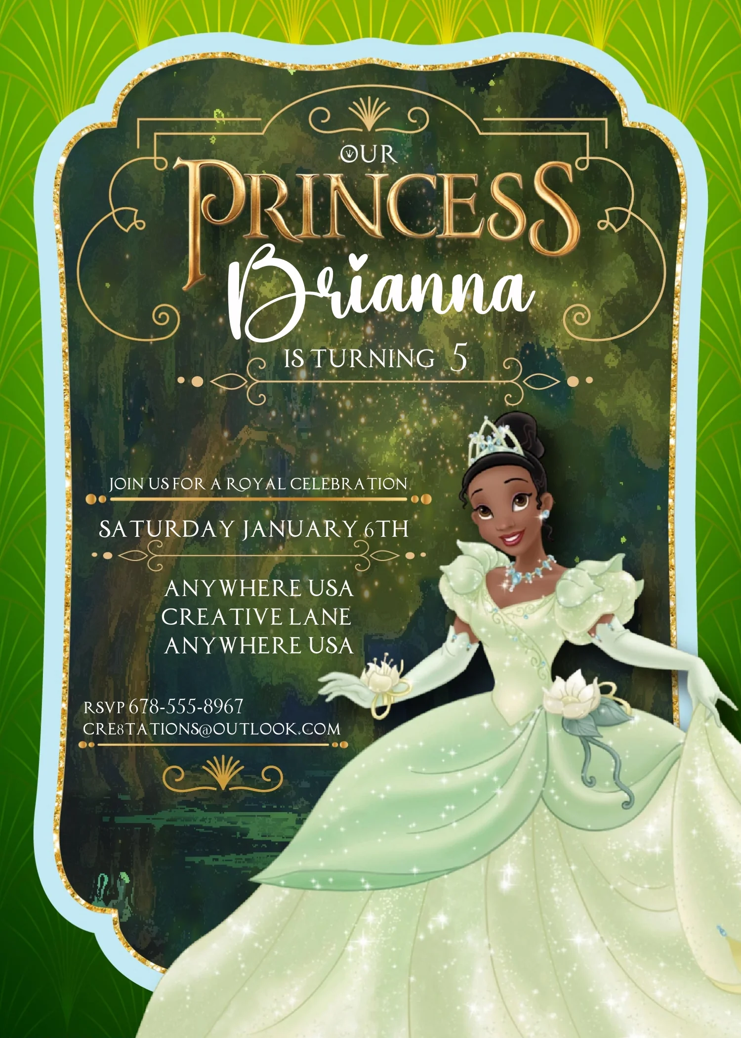 free printable princess tiana invitation template