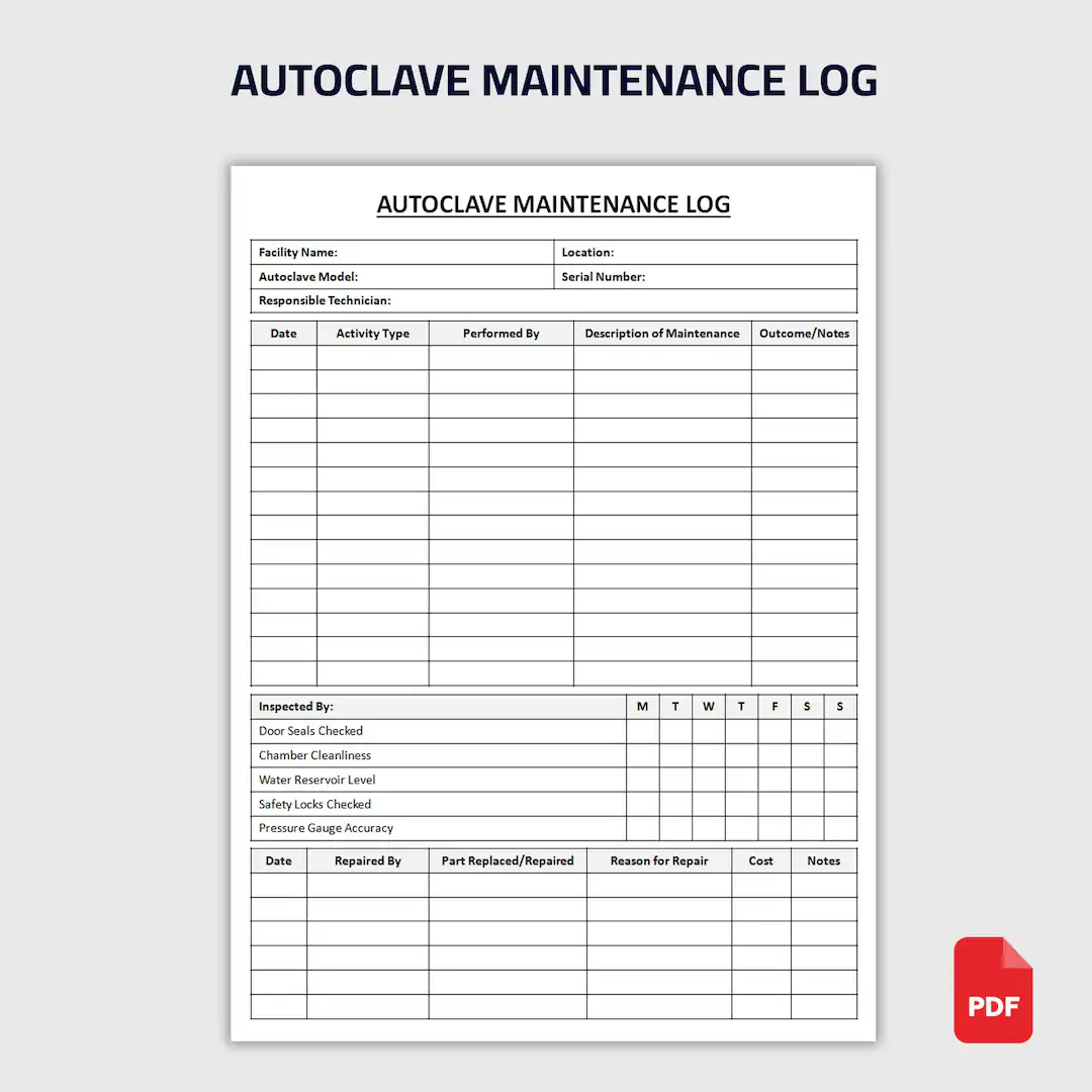 Printable Autoclave Maintenance Log Printable Autoclave Maintenance Log
