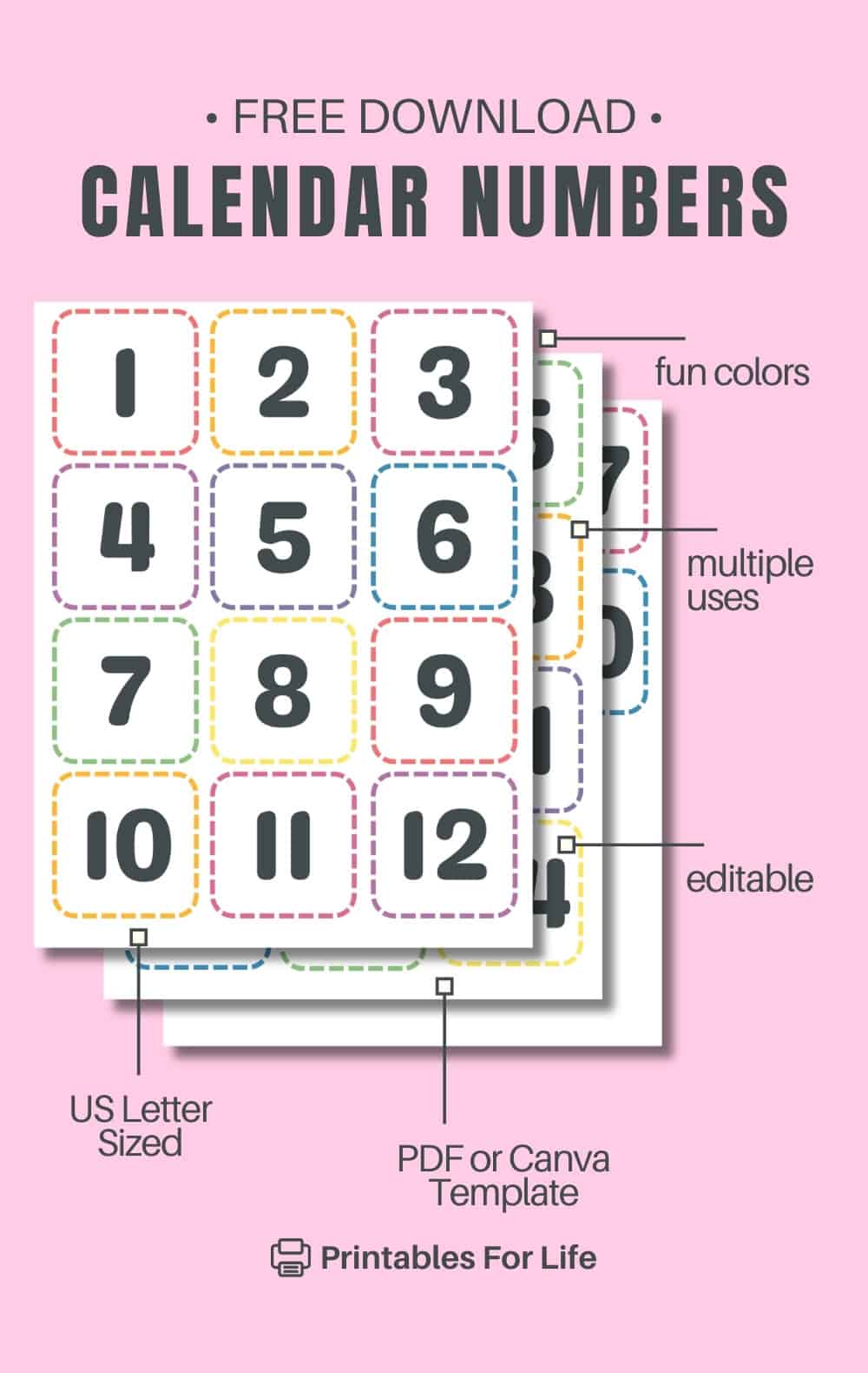 Printable Calendar Numbers Printable Calendar Numbers
