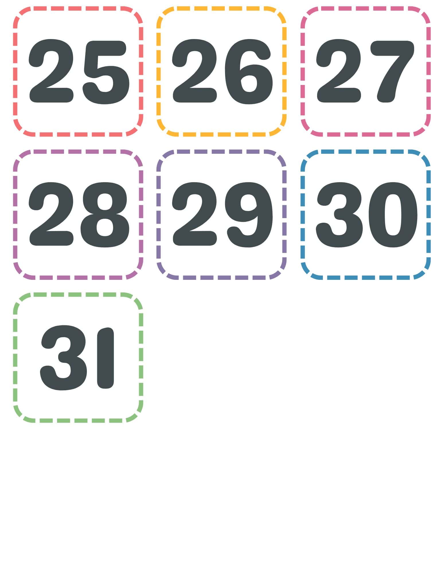 Printable Calendar Numbers Printable Calendar Numbers