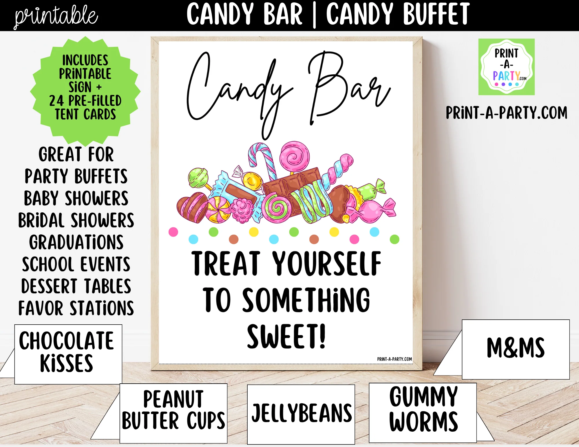 Printable Candy Bar Sign Tent Cards White Printable Candy Bar Sign Tent Cards White