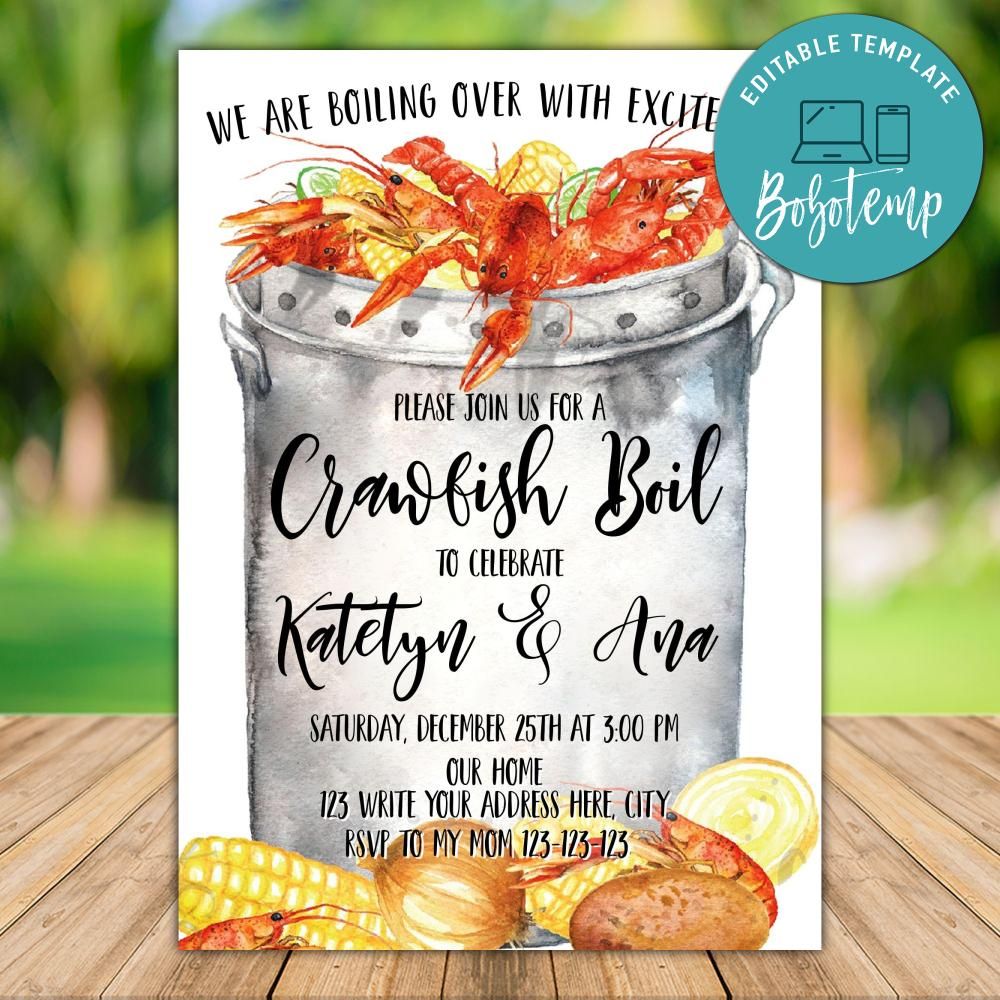 Printable Crawfish Boil Engagement Party Invitation Instant Download