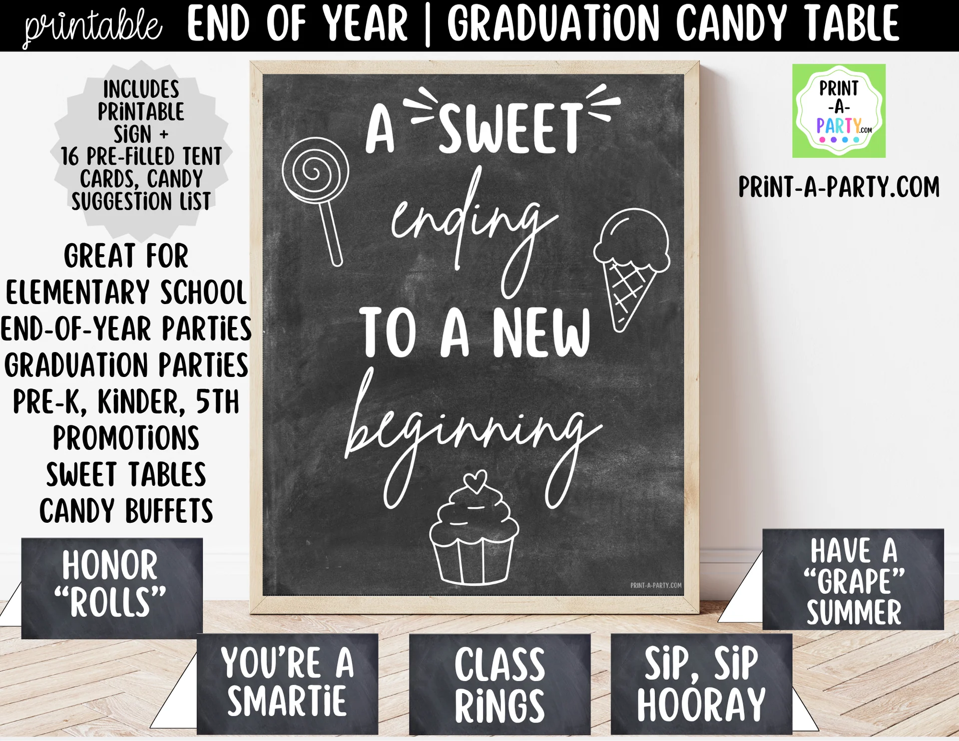 Printable Graduation Candy Table Sign Tent Cards Chalkboard