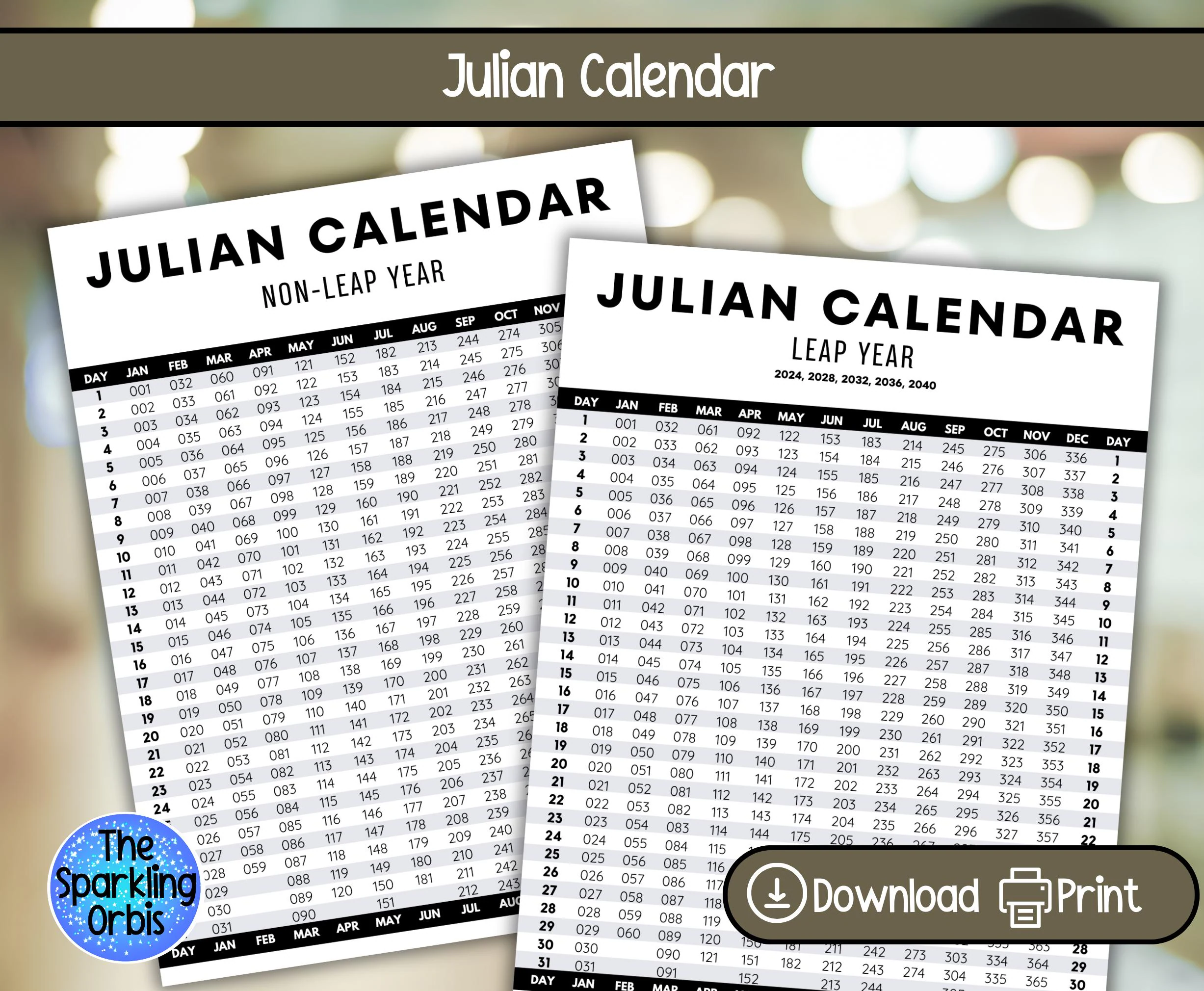 Printable Julian Calendar Leap Year Non