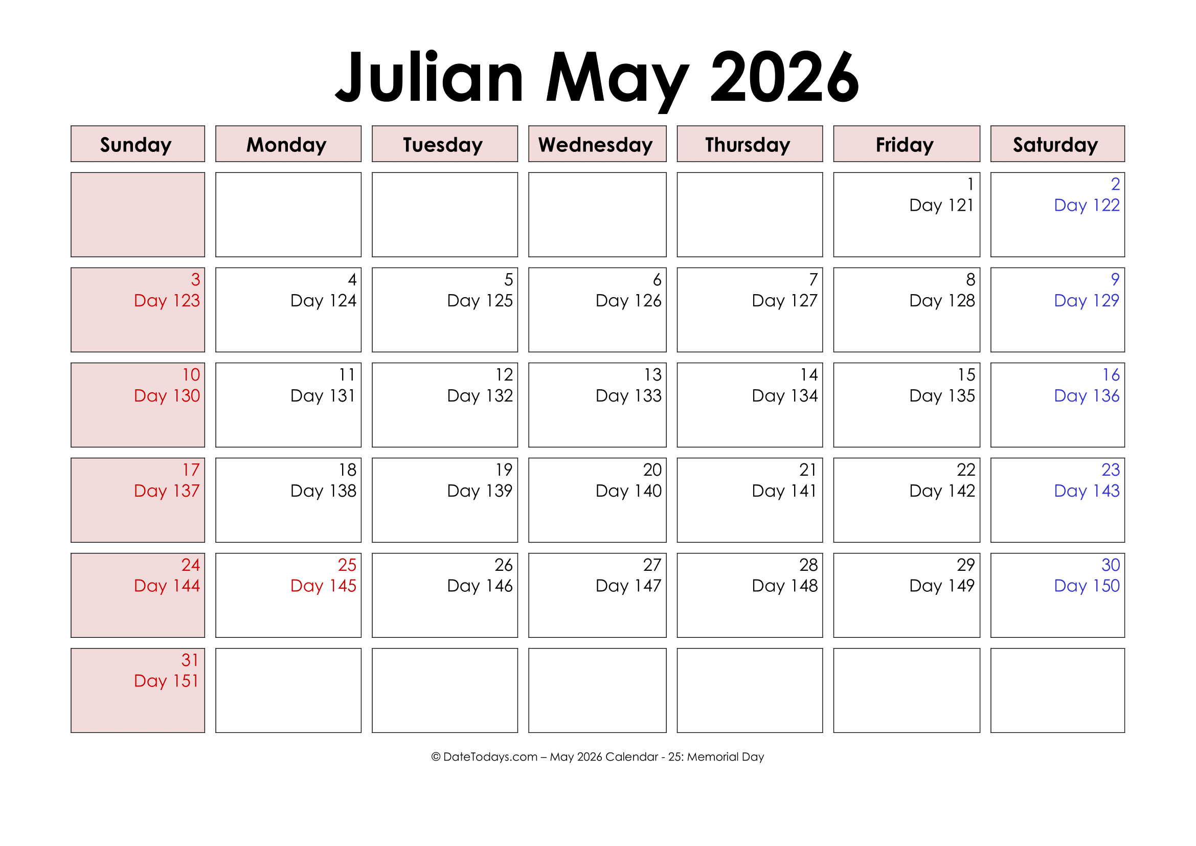 free printable julian calendar 2026